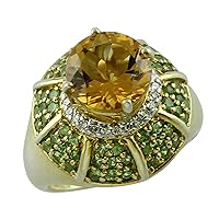 Carillon Certified Citrine Round Shape Natural Earth Mined Gemstone 925 Sterling Silver Ring Anniversary Jewelry (Yellow Gold Plated) for Women & Men