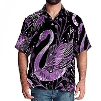 Hawaiian Shirt, Mens Button Down Short Sleeve Shirt, Hawaiian Shirts for Women, Purple Cartoon Swan