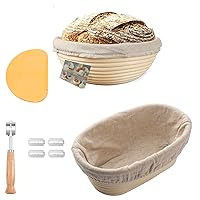 2-Piece Sourdough Bread Proofing Basket Set, 11 Inch Oval & 9 Inch Round, Natural Rattan, Premium Quality