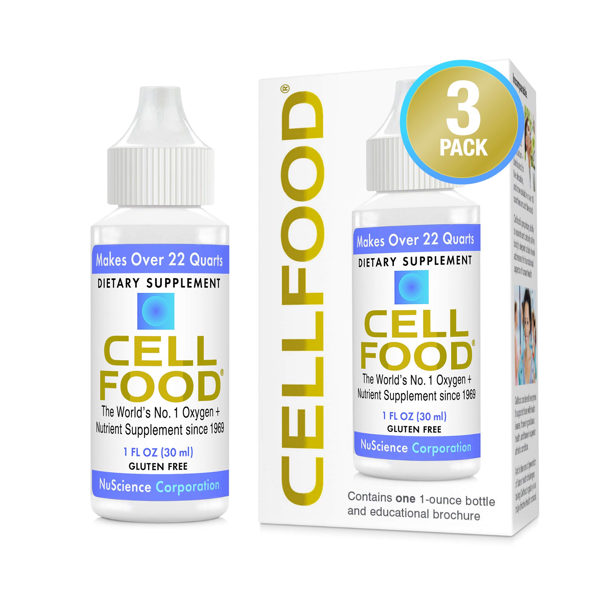 Cellfood Liquid Concentrate - 1 fl oz, 3 Pack - Oxygen + Nutrient Supplement - Supports Immune System, Energy, Endurance, Hydration & Overall Healt...