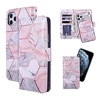 QLTYPRI Case for iPhone 12 iPhone 12 Pro Premium PU Leather Rubber Silicone Bumper Card Holder Magnetic Detachable Wallet Case Cover for iPhone 12 iPhone 12 Pro (6.1 inch) - Pink Marble