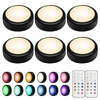 BLS LED Puck Lights with Remote Control, 13 Color Changing Under Cabinet Lights Wireless, Push Lights Battery Operated Night Light, Tap Lights Battery Powered, Stick on Lights for Closet, Black 6 Pack