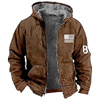 Mens Winter Graphic Coat Fleece Wool Zip Up Long Sleeve Jackets Cool Work Heated Coats Western Vintage Hooded