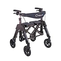 Able Life Space Saver Bariatric Rollator, Heavy Duty Folding 4-Wheel Rolling Walker with Extra Wide Seat and Large 8-inch Wheels for Seniors and Elderly, 500-pound Weight Capacity, Black Walnut