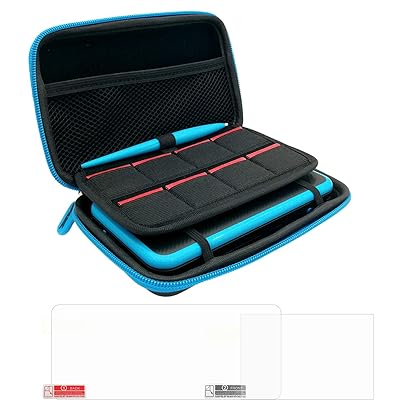 FYOUNG 3 in 1 Case for Nintendo 2DS XL/New 2DS XL,Carrying Case Compatible with Nintendo 2DS XL with Stylus, 2 Screen Protector Film and 8 pcs game card cases - Black