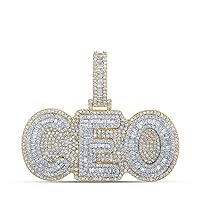 10K Two-tone Gold Mens Baguette Diamond CEO Charm Pendant 2-1/3 Ctw.