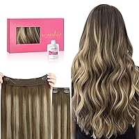 WENNALIFE Wire Hair Extensions (Increase 50% Lifespan) Real Human Hair 22 inch 150g Balayage Chocolate Brown to Honey Blonde Remy Real Hair Extensions Invisible Wire Hair Extensions Human Hair Fish Li