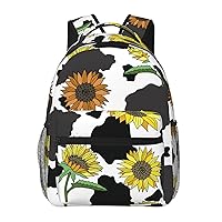 Sunflowers Cow Print Large Backpack For Men Women Personalized Laptop Tablet Travel Daypacks Shoulder Bag