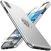 Compatible for iPhone Xs Max Case with Tempered Glass Screen Protector,Hybrid 2 in 1 Protective Slim Fit Phone Case with Invisible Magnetic Ring Kickstand for iPhone Xs Max 6.5 Inch,Silver