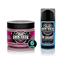 INK-EEZE Pink Tattoo Ointment, Bubble Gum 6oz and Enhance Tattoo Daily Moisturizer Lotion, Cucumber Lavender 3.3oz, Artists and Aftercare, Tattoo Enthusiast, Made in USA