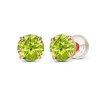 Solid 925 Sterling Silver Gold Plated 4mm Round Genuine Birthstone Gemstone Hypoallergenic Stud Earrings For Women and Girls