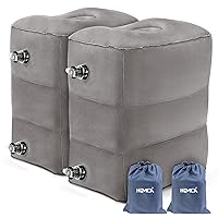 Inflatable Travel Foot Rest Pillow (2-Pack) Adjustable Height Leg Pillow Fast Inflating Airplane Bed for Toddlers Footrest Pillow for Office, Airplane, Train, Cars, Home (Grey)