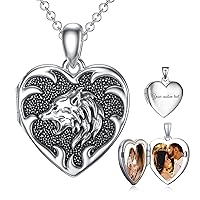 SOULMEET Heart Wolf Locket Necklace That Holds 2 Pictures Personalized Photo Locket for Men Sterling Silver on Father Son Birthday