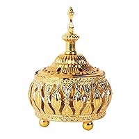 Buddha Lotus Flower Alloy Metal Incense Burner Incense Holder Censer for StickConeSmall Coil Incense, xl-05937-01F, High Top Gold