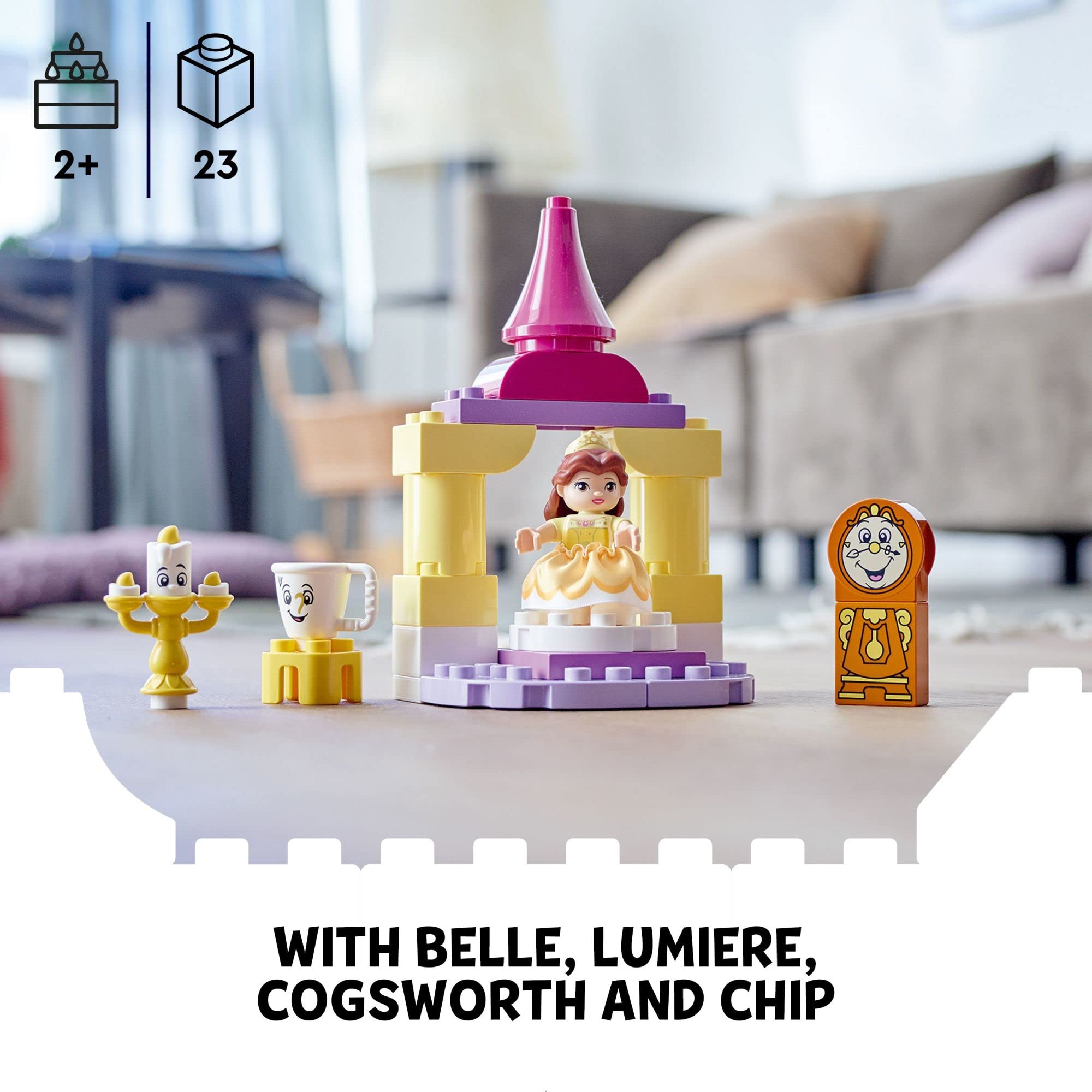 LEGO DUPLO Disney Princess Belle's Ballroom Castle 10960, Beauty and The Beast Building Toy with Princess Belle Mini Doll, Disney Pretend Play Set for Toddlers, Girls and Boys 2 Plus Years Old
