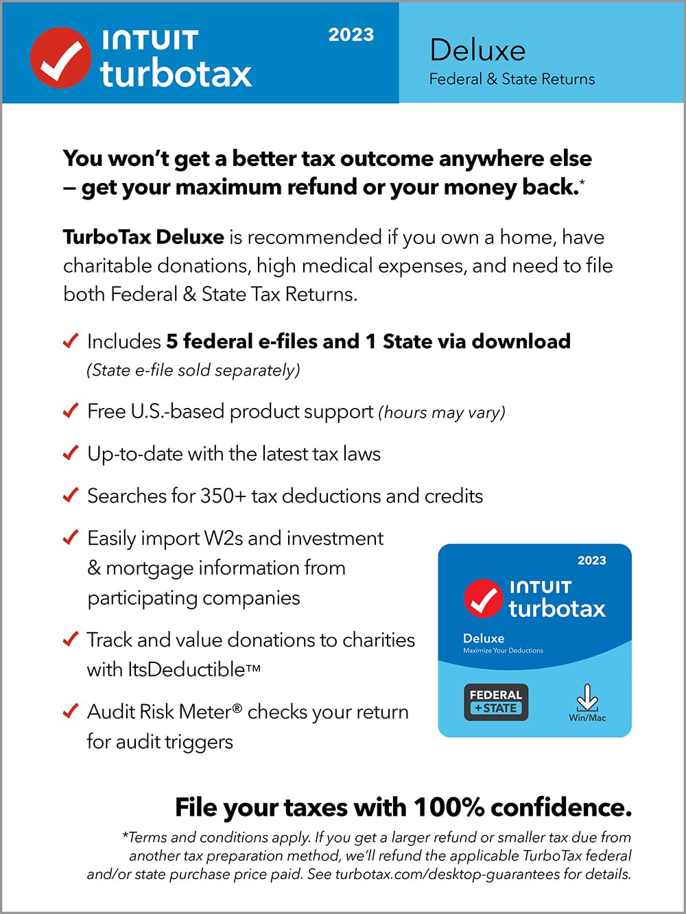 TurboTax Deluxe 2023 Tax Software, Federal & State Tax Return [Amazon Exclusive] [PC/Mac Download]