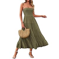 PRETTYGARDEN Women's Summer Dresses 2024 Spaghetti Strap Sleeveless Backless Smocked A-Line Boho Flowy Midi Beach Dress