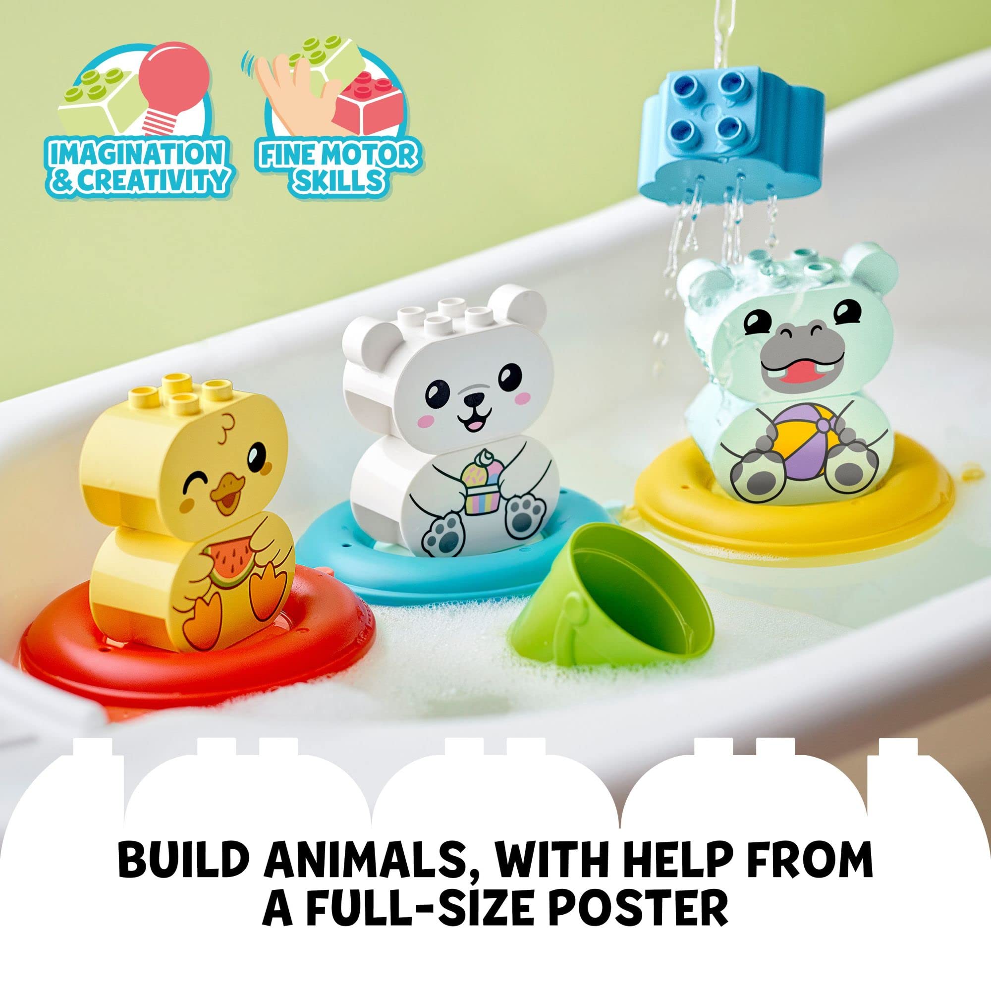 LEGO DUPLO 10965 - Bath Time Fun, Floating Animal Train Bathtub Water Toy for Babies and Toddlers 1.5-3 Years Old with Duck, Hippo, and Polar Bear, Easy to Clean, Great Tub Float Toy for Kids