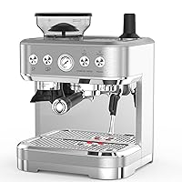 Professional Espresso Machine with Built-In Grinder and Milk Frother, 15 Bar Cappuccino and Latte Maker, Gift for Coffee Enthusiasts, Mom, Dad