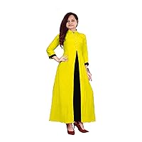Indian Women's Long Dress Traditional Frock Suit Ethnic Maxi Dress Yellow Color Plus Size