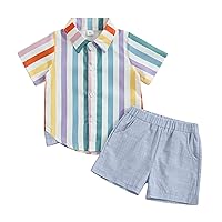 Kids Boys Summer Clothes Short Sleeve Striped Shirt + Elastic Waist Shorts Set Toddler Gentlemen Outfit