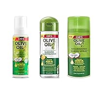 ORS Olive Oil Hold & Shine Wrap Set Mousse - Frizz Control and Shine Glossing Hair Polisher - Nourishing Sheen Spray Infused with Coconut - Bundle