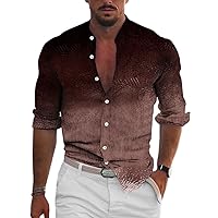 Men's Gradient Shirt Long Sleeve Printed Regular Fit Casual Button Down Dress Shirts
