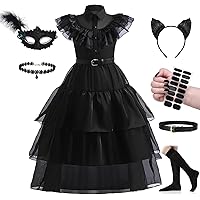 Black Costume Dress for Girls Halloween Party Dress up Black Costume with Accessories Role Play
