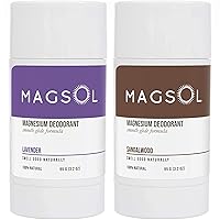 MagSol Organics Natural Deodorant for Men & Women - Lavender Scent, Aluminum Free, Baking Soda Free, Magnesium Based, 2 Pack, 1.6 oz each