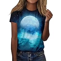 Short Sleeve Shirts for Women,Tops for Women Trendy Casual Retro Print Round Neck Top Summer Tops for Women 2024