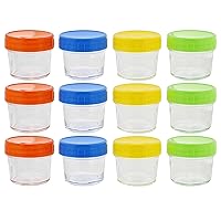 Glass Baby Jar 12pc Set - Colorful 4oz Baby Food Storage Containers - Freezer, Microwave, and Dishwasher Safe