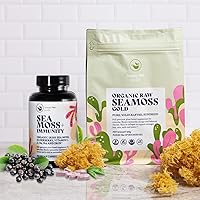 Organic Sea Moss - Gold & Immunity Capsules Organic for Seamoss Gel & Organic Irish Sea Moss Capsules with Sambucus Elderberry Vitamin C, D3, B9, B12, Iron, 90ct