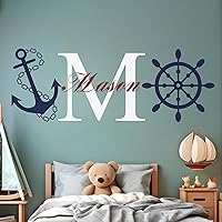 Personalized Name & Initial Rudder and Anchor Wall Decor I Nursery Wall Decal for Decoration I Nautical Decor for Home Bedroom Children I Multiple Options for Customization (Wide 50