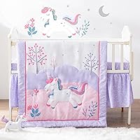 Bertte 4 Piece Crib Bedding Set for Boys Girls, Nursery Bedding Standard Size Soft Baby Bedding Crib Set Including Cartoon Quilt, Crib Skirt, Fitted Crib Sheet and Plush Toy (Unicorn)