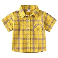 ACSUSS Little Boys Plaid Shirt Basic Top Short Sleeve Button Down Shirt Summer Casual Outfit