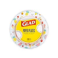 Glad Everyday Round Disposable Paper Plates with Picnic Design,| Cut-Resistant, Microwavable Paper Plates for All Foods & Daily Use | 10 Inches, 50 Count