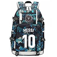 Messi Multifunction Travel Backpack Large Capacity Bookbag-Soccer Stars Knapsack with USB Charging/Headphone Port