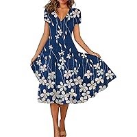 Women's Sundresses Summer Casual Floral Print Short Sleeve Swing Dress Dresses, S-5XL