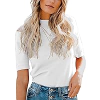 LIYOHON Womens Tops Dressy Casual Summer Cute Tops Mock Turtleneck Business White T Shirts White-XL