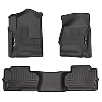 Husky Liners - Weatherbeater | Fits 2014 - 2018 Chevrolet Silverado/GMC Sierra 1500, 2015 - 2019 2500/3500 Dbl Cab - Front & 2nd Row Liner (Footwell Coverage) - Black, 3 pc. | 98241