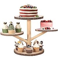 Ayfjovs 4 Tier Round Wooden Cupcake Stand, Wood Cupcake Holder, Cake Tiered Tray, Dessert Stands for Wedding Tea Party Birthday Holiday Baby Shower Dessert Display