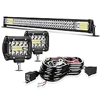 LED Light Bar TURBO SII 32 Inch 405W Triple Row Spot Flood Combo Offroad Light 2Pcs 4 Inch 60W Led Cube Pod Lights for Trucks Trailer ATV UTV Polaris RZR SUV Boats w/3-Leads Wiring Kits