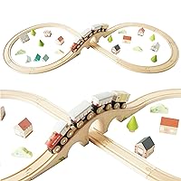 Le Toy Van Wooden Train Set with Figure of 8 Train Track, Plastic Free Set with Universal Compatible Train Track, Suitable for 36+ Months, Girls and Boys, TV702