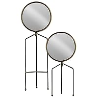 38819 Round Tabletop Mirror with Tripod Legs Metallic Finish Gunmetal (Set of 2), Gray, 2 Piece