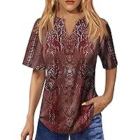 Trendy Spring Tops for Women 2024 Womens Tops Dressy Casual Plus Size Women Shirts Casual Summer Short Sleeve V-Neck Button-Down Short Sleeve T-Shirt Dressy Tunic Top Wine Large