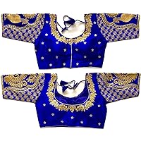 Phantom Silk Embroided Handwork Saree Sari Blouse Half Sleeves Readymade for Women Black-32