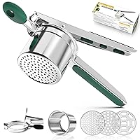 Potato Ricer, Ricer for Masher Potatoes, Efficient Heavy Duty Potato Ricer Stainless Steel for Fluffy Mashed Potatoes, 3 Replaceable Discs Spaetzle Press with Silicone Grip for Gnocchi Lefse