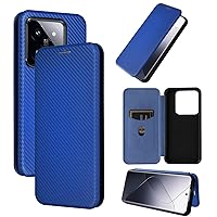 ZORSOME for Xiaomi Mi 14 Ultra Flip Case,Carbon Fiber PU + TPU Hybrid Case Shockproof Wallet Case Cover with Strap,Kickstand,Stand Wallet Case for Xiaomi Mi 14 Ultra,Blue