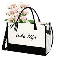 Phrase Canvas Beach Bag,Zipper and Slide Pockets,Stylish Canvas Bag Shoulder Strap and Bottom Support, Office Handbag