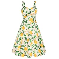 Belle Poque Women's Vintage Sleeveless Solid Floral Ruched Summer Cute A-Line Flowy Swing Midi Dress